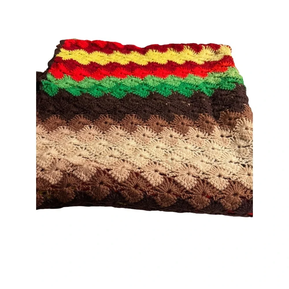 Handmade Crochet Throw Blanket Boho‎ Granny Stripe Cottagecore 70s